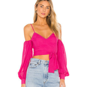 NBD Revolve Pink Fuchsia Francis Blouse Crop Top Cold Shoulder Women's XS